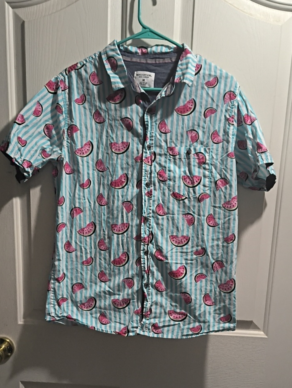 Short-Sleeve Watermelon Print Shirt - Light Blue/Pink